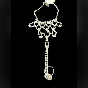 Crystal Rhinestone Hand Chain Bracelet - Silver Tone